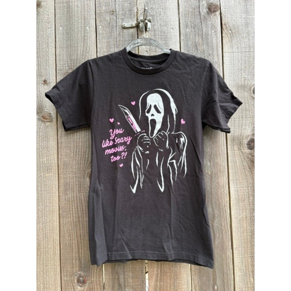 Ghost Face Scream Movie Graphic Tee Black Pink Scary Movies Too XS
